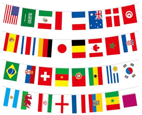 ULTECHNOVO Banderas Internacionales Del Mundo, Guirnalda de 32 Banderas de Países para Aulas, Decoración de Fiestas en Bares Deportivos. Letrero Colgante de Poliéster para Eventos de Fútbol (10