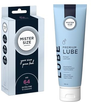 MISTER SIZE Pure Pleasure Set: 10 Kondome (extra dünn, gefühlsecht, extra feucht) + Premium Lube 100ml – Wasserbasiert, parfümfrei, medizinisch, für Kondome & Toys