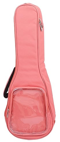 Gitarrentasche 23 Zoll, Stoff Rucksack mit Transparentem Fach, Robuster Instrumententräger - Wasserdicht, Leicht Tragbar, Ideal für Ukulele und Musikzubehör (Rosa)