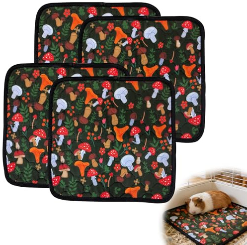 Lot de 4 Lavables Absorbants Tapis Pipi pour Cochon d'Inde Doublures de Cage Cochon d'Inde Tapis Absorbant Anti-Fuites et Antidérapant Réutilisables Tapis Propreté pour Animaul (Set B)