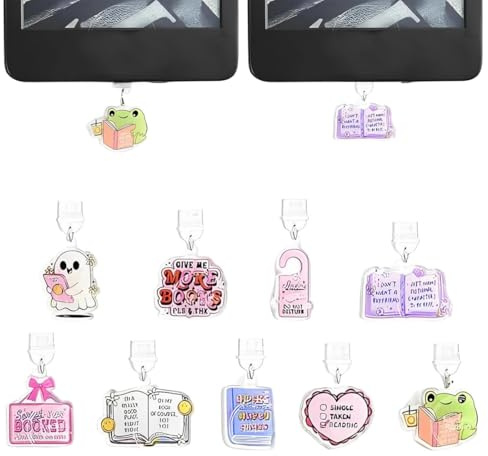 CATZUM Lot de 9 protections anti-poussière pour Kindle, bouchons de port USB-C, pendentifs plaisir de lecture, cadeau idéal pour les amateurs de livres
