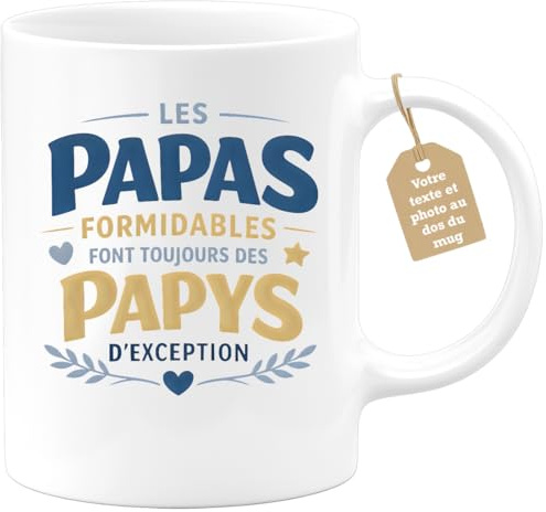 quotedazur Café-Croissant - Mug Personnalisé Papa Annonce Papy Texte Photo - Tasse Fête Des Pères Papas Formidables Futur Papys D'exception - Cadeau Drôle - Blanc/céramique