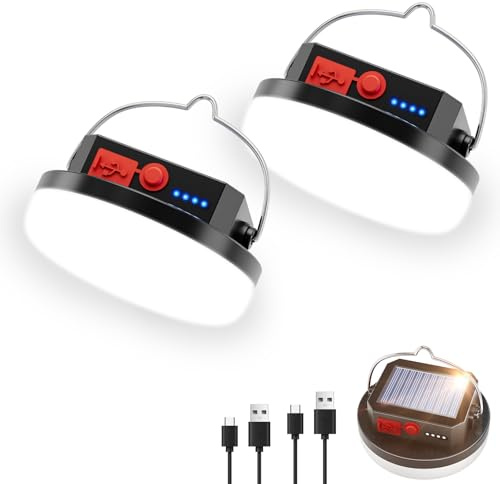 NAKCNM 2 Stück Solar Campinglampe Aufladbar, LED Camping Lampe Akku, 3 Modi