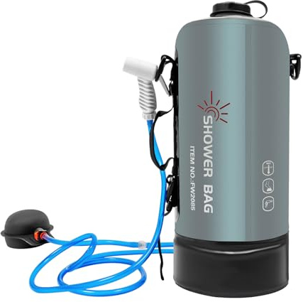 Synaiolma 17in Portable Pressure Camp Shower, 3 Gallon Outdoor Portable Adventure Showering Pump Kit with Air Pump + Shower Bag, Ideal for Hiking, Outdoor Activities, and Rock Climbing.