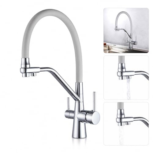 VANOXA Grifo de Cocina 3 Vías para Ósmosis, Cromado | Agua fría, caliente y filtrada | Canal independiente | Latón macizo | Giro 360° | Compatible con ósmosis