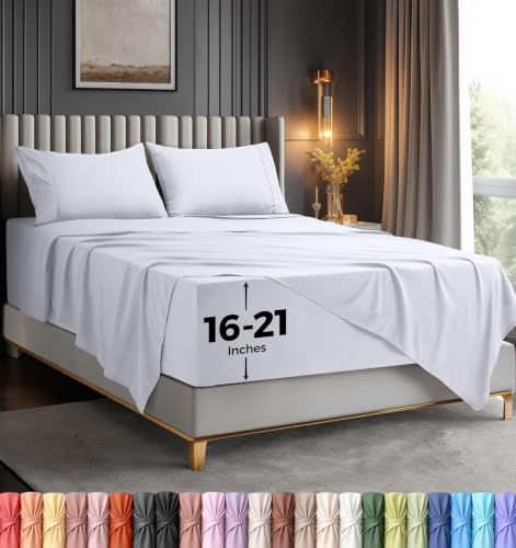 Utopia Bedding Queen Size Extra Deep Pocket Sheet Set – Fits Mattresses Up to 21 inches – Cooling, Soft & Breathable – Oeko-Tex 4 Piece Bed Sheets (White)
