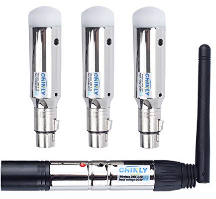 CHINLY DMX512 2,4G ISM 1 Sender und 3 Kabellose Empfänger Eingebauter Akku Wiederaufladbar für LED DJ Bühnen Bar Partylichter