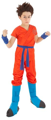 Chaks - Goku Super Saiyajin Gott Kostüm Jungen, Anime, Cosplay | Offizielles Dragon Ball Outfit, Whis Symbol, 7-teiliges Set mit Oberteil, Hose, Gürtel und Zubehör, Karneval