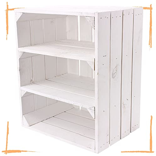 Vintage Möbel 24 GmbH Weißes Küchenregal mit 3 Fächern Quer 50cm x 40cm x 30cm Shabby Chic Landhaus Obstkiste Regal Holzkisten Weinkisten Kiste Box DIY Bücherregal
