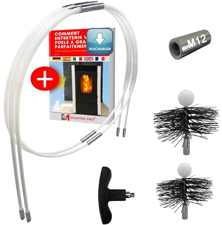 SHAFFER PRO | kit de ramonage pour poêle à granulés 6 mètres | hérisson ramonage 80 mm / 100 mm | 10 tiges de ramonage flexible | Ebook OFFERT à Télécharger poêle pellets/granules | home kit