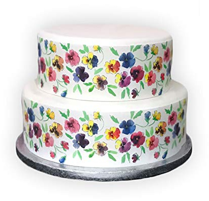 Edible Decor Icing Sheet Pansy Flower Border Ribbon - Perfect for Decorating Your Cakes- Easy to Use