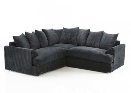 Jasper Jumbo Cord Corner Sofa Suite Black (LEFT HAND)