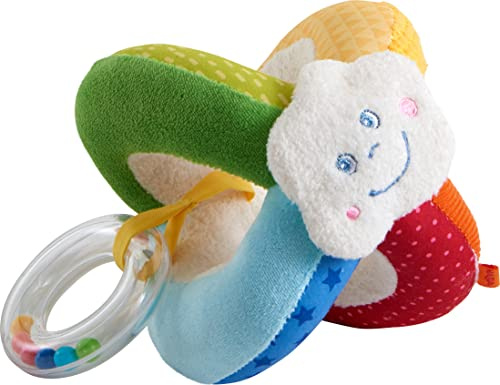 HABA Stoffball Regenbogenwelt – Babyspielzeug ab 6 Monaten mit Rassel & Knisterfolie – Weich & Bunt für Greifsinn & Motorik – 1306024001