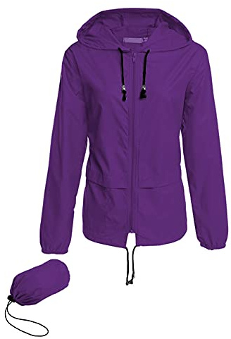 Avoogue Raincoats for Women Lightweight Waterproof Rain Jacket Packable Outdoor Hooded Windbreaker Juniors Rainwear Purple S