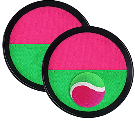 Klettballspiel, Fangballspiel Klett-Ballspie Klettball Set mit 2 Klett Ball Paddle und 1 Klettball Klettballspiel für Kinder Wurf- und Fangspiel Klettball für Draussen im Garten