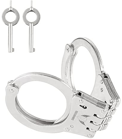 vulcanforce Professional Grade Steel Hinged Handcuffs – Double Locking Tactical Handcuff with 2 Keys – Extra Sturdy, Used by Various Law Enforcement & Police Departments Worldwide (Silver)