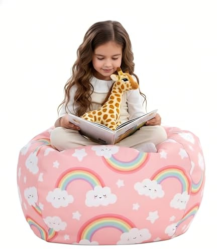 Nobildonna Stuffed Animal Storage Bean Bag Chair Cover Only for Kids Girls Toddler, Large Beanbag Chair Without Filling for Organizing Children Soft Plush Toys