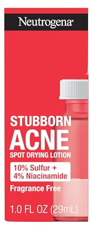 Neutrogena Stubborn Acne Spot Drying Lotion, Fragrance-Free Sulfur Acne Treatment Clears Acne By Drying Up & Shrinking Pimples, Paraben- & Oil-Free, 10% Sulfur & 4% Niacinamide, 1.0 fl. oz