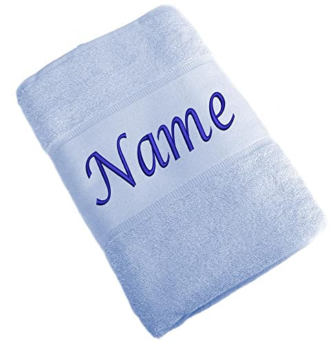 Elefantasie Handtuch Badetuch Badehandtuch aus 100% Baumwolle mit Namen personalisiert Bestickt Hellblau 50x100cm