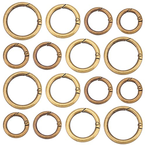 GORGECRAFT 4 Größen 16 Stück Zinklegierung Feder O-Ring Rund Karabinerhaken Runde Karabiner Ring Schlüsselring Klein Ringe Metallhaken Schnalle Sprunghalter Für DIY Handwerk Zubehör (Antike Bronze)