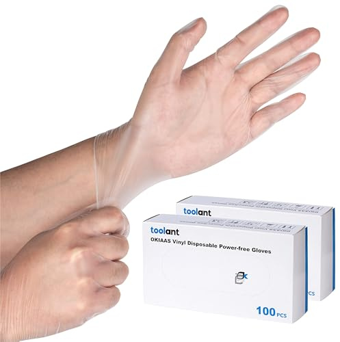 OKIAAS Guantes desechables, talla M, 200 unidades, sin polvo, transparentes, vinilo, para limpieza, preparación de alimentos, investigación
