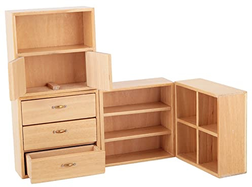 SPYMINNPOO Puppenhaus-Schrankm?Bel, 1:12 Mini-Holzschrankm?Bel, Wohnzimmer, Schlafzimmer, Schrankeinheit f¨¹r Puppenhaus(Holzfarbe) Kinderspielzeug Puppenzubeh?r