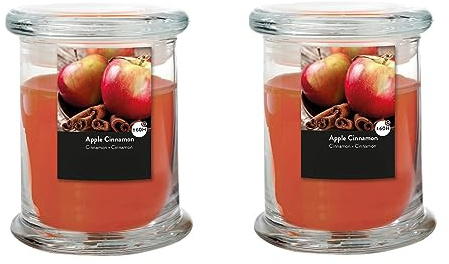 Duftkerze im Glas im2er-Set - Kerze, Advent, Raumduft - Kein Ruß - Brenndauer: 60 Std. - viele Duftaromen – 9,0 x 11,0 cm (Orange - Duft: Apfel-Zimt)