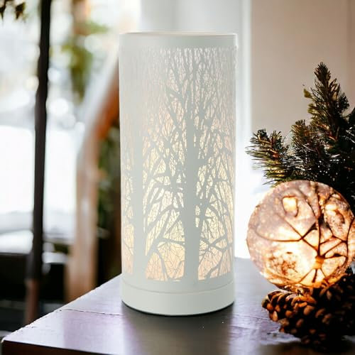 Scented Oil Burner and Wax Tart Melter Touch Control Aroma Fragrance Diffuser Lamp with White Forest Tree Silhouette Design