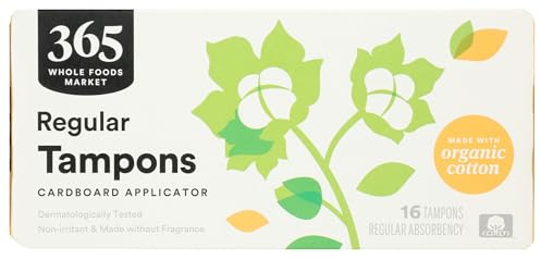 365 by Whole Foods Market, Tampons with Cardboard Applicators, Regular Absorbency, Made with Organic Cotton, Unscented, 16 Count