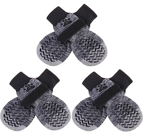 PUPTECK 3 Paar Anti Rutsch Hundesocken für Innenbereich - Hundeschuhe Pfotenschutz Sommer gegen hitze Winter Socken Schutz, Outdoor Traktions Kontrolle Stiefel für Hunde auf Hartholzboden Black XL