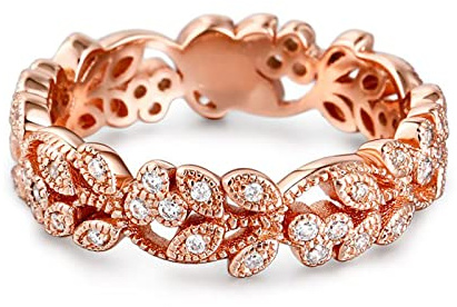Jeulia Damen Gold Band Ring Wasserfest Vergoldet Verlobungsring Zirkonia Bandring Geometrisch Fingerring Sterlingsilber Blumenring für Frauen Versprechnung Hochzeit Geburtstag Geschenk