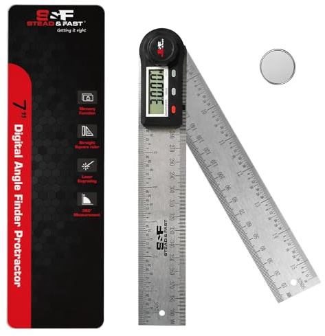 Angle Finder Tool Digital 7 Inch / 200 mm Stainless Steel DPRAF-7-B, Digital Protractor Display Angle Ruler for Measuring, Woodworking, Construction, Wall angle Measurement by S&F STEAD & FAST