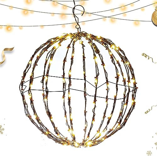 JINGAN Luci sferiche Natalizie per Esterni,Palline Luminose Natalizie da Esterno per Alberi | Piega la Struttura Piatta in Metallo, luci a Sfera di Grandi Dimensioni, Lucine per la Decorazione del