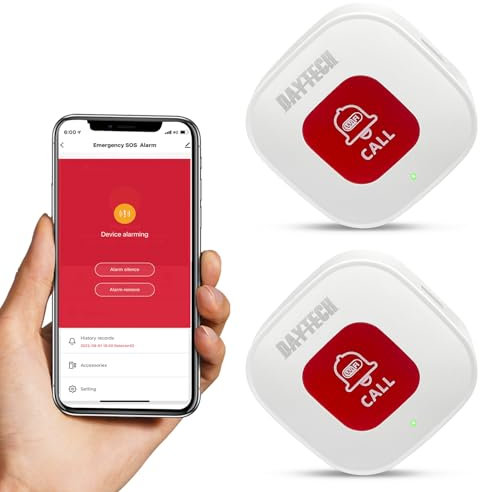 DAYTECH Tuya WiFi Smart SOS Call Button, Wireless Panic Button, Personal Alarm for Elderly Seniors Patient Disabled Handicapped, 2 Rechargable Emergency Buttons, only Supports 2.4GHz Wi-Fi, NO FEES