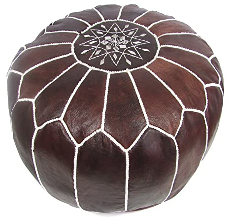 ALMADIH marokkanische Leder Sitzkissen braun Vintage - Gefüllt geliefert - 100% Handarbeit orientalische Bodenkissen Sitzsack Sitzpouf Fußhocker Lederkissen Pouf robust Echtleder (Ottoman Wood)