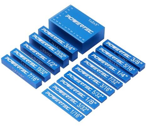 POWERTEC 71843 Setup Blöcke Höhenmesser 15-teiliges Set – Premium Holzbearbeitungswerkzeuge für Oberfräse und Tischsägenzubehör