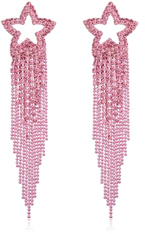 EVER FAITH Quaste Ohrringe Strass Stern funkelnde Kristall Fransen Tropfen baumeln Kronleuchter Rosa Rosa-Ton