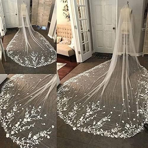 Hochzeit Brautschleier, 5 m Kathedrale Langer Voile Mariage Spitze Hochzeitsschleier Tüll Brautschleier mit Kamm Braut Hochzeitszubehör Band (Farbe: Elfenbein, Artikellänge: 500 cm) ( Color : Ivory ,