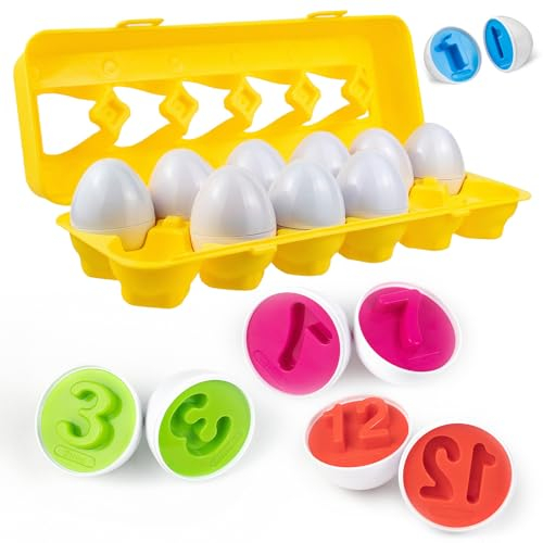 Milaloko Matching Eggs Easter Egg 12pcs Set Color & Numbers Recoginition Sorter Puzzle Toys, Preschool Educational Fine Motor Skill Montessori Gifts for 1 2 3 Year Old Kids Boys Girls