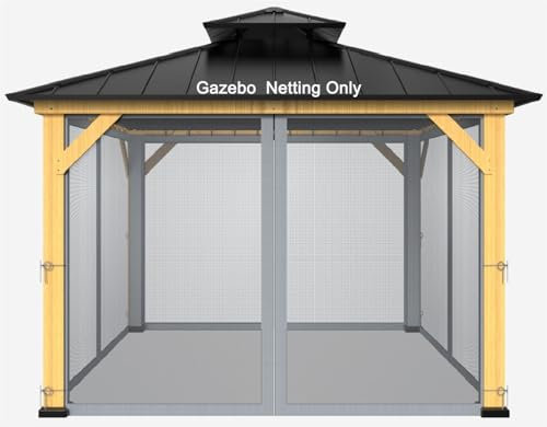 12-ft x 12-ft Gazebo Netting,Gazebo Replacement Mosquito Netting,Universal 4-Panel Mesh Screen Walls with Zippers(Only Netting)-Grey