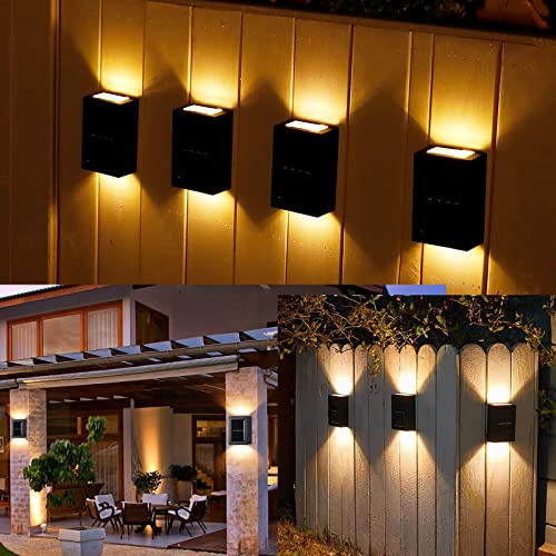 Solar Wandleuchte Aussen 4 Stück LED Solarlampen für Außen Wand | IP65 Wasserdichte LED Solarlampen für Außen Wand, Up and Down Leuchten Solarleuchte für Außen, Außenlampe Solar für Garten