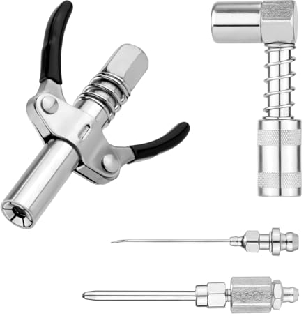 NQEUEPN 4stk Fettpressen-Montageset, Inklusive 90-Grad-Fettpressen-Kupplungsadapter, Doppelgriff-Fettpressen-Kupplung, Fettnadel, Nadelspitzenspender Passend für 1/8 NPT-Fettpistole