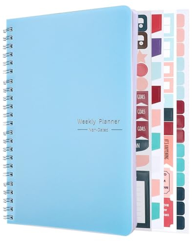 A5 Weekly Planner,52 Pagine Planning Settimanale Non Datata Agenda Settimanale A5 Spirale To-do List Quaderno a Spirale Agenda con 4 Fogli Adesivi Planner Blu