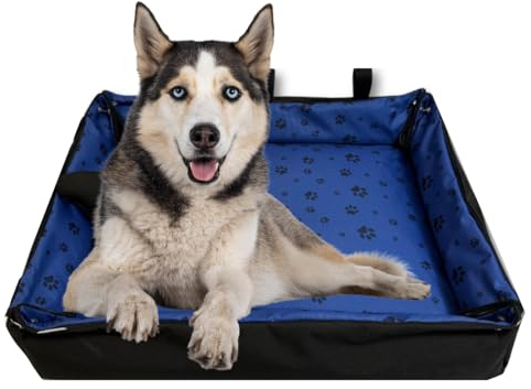 FORTISLINE Hundebett Oksana - Hundebett Grosse Hunde - Hundekorb mit Abnehmbarem Bezug - Elegantes Hundenest Waschbar - Körbchen Hund Stilvolles Design G. L (Pfoten Dunkelblau/Schwarz)