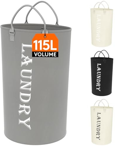 Lifewit Cubo Ropa Sucia 115L, Grande Bolsa Ropa Sucia con Asa, Cesto Plegable para Ropa/Toallas/Mantas/Juguetes, Laundry Basket Conveniente para Apartamentos/Residencia/Baño, Gris plateado