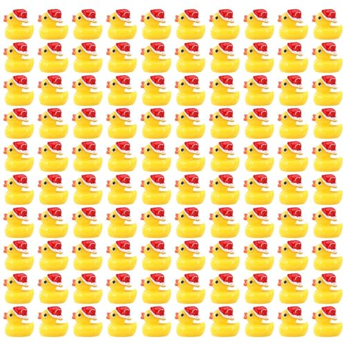 Halinuia Set mit 100 Mini-Entenfiguren aus Kunstharz, Mini-Enten, Mini-Figuren, Tierfiguren für Aquarium, Miniatur-Gartendekoration, Gelb