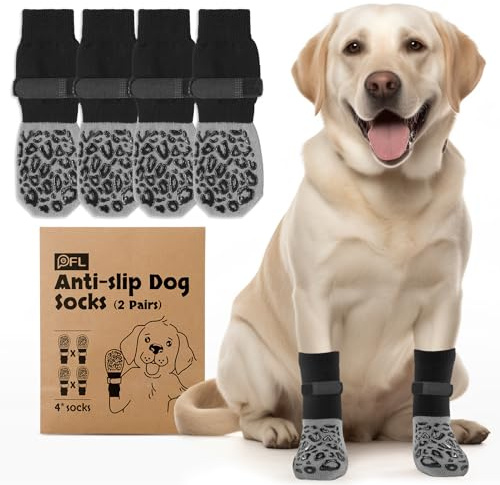 PICK FOR LIFE Hundesocken Anti-Rutsch mit Verstellbaren Riemen 2 Paar, M | Doppelseitige Leckschutz Pfotenschutz Hund für Innenbereich, Schützen Hundepfoten vor Verletzungen auf Hartholzboden, Grau