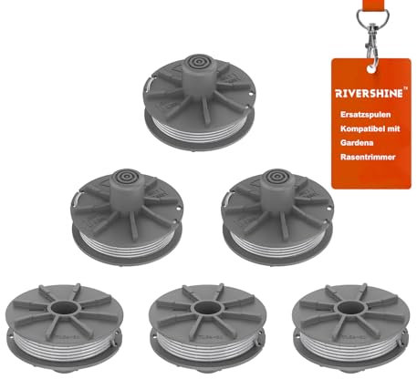 Rivershine 5307-20 Rasentrimmer Ersatzspule, Kompatibel mit Gardena Rasentrimmer Art 9805, 9806, 9807,9808, 9809, 9827, 8846, 8847, 8848, 9870, 9872, 9874 (6 Ersatzfadenspule)