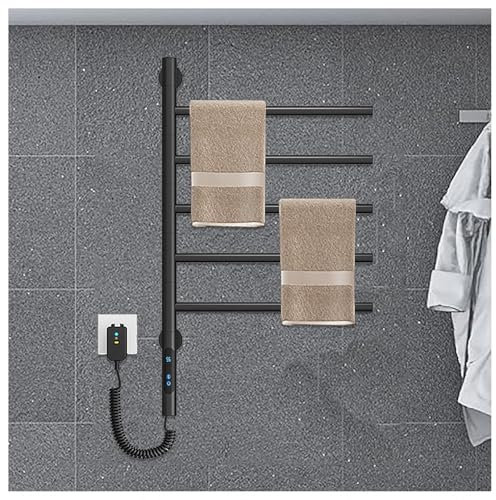 Moderno scaldasalviette elettrico con display timer e design girevole, controllo della temperatura costante, spina in/cablato nero