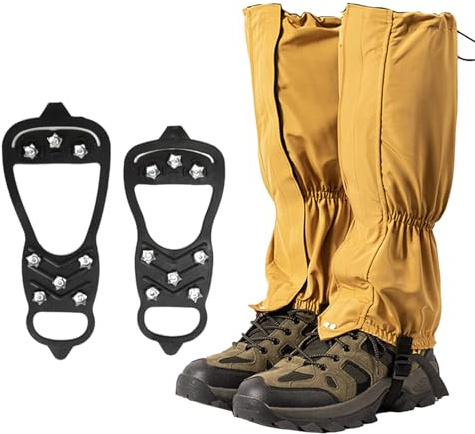 Outdoor Gamaschen,Gamaschen Wandern, Spikes für Schuhe Winter,Steigeisen,Wasserdichte Einstellbare Gamaschen für Outdoor-Hosen Zum Wandern,Klettern Trekking Schneewandern Trekking Jagd (Gelb, M)